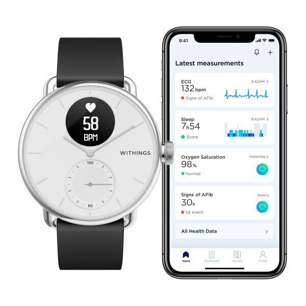 Withings Scanwatch, 38mm, White hinta ja tiedot | Älykellot | hobbyhall.fi