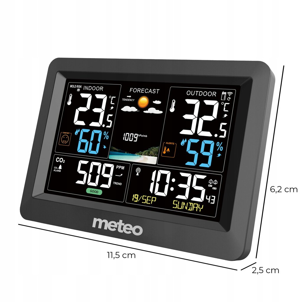 Nykyaikainen meteo sp105 -sääasema, jossa on co2-mittausjärjestelmä hinta ja tiedot | Sääasemat, lämpö- ja kosteusmittarit | hobbyhall.fi