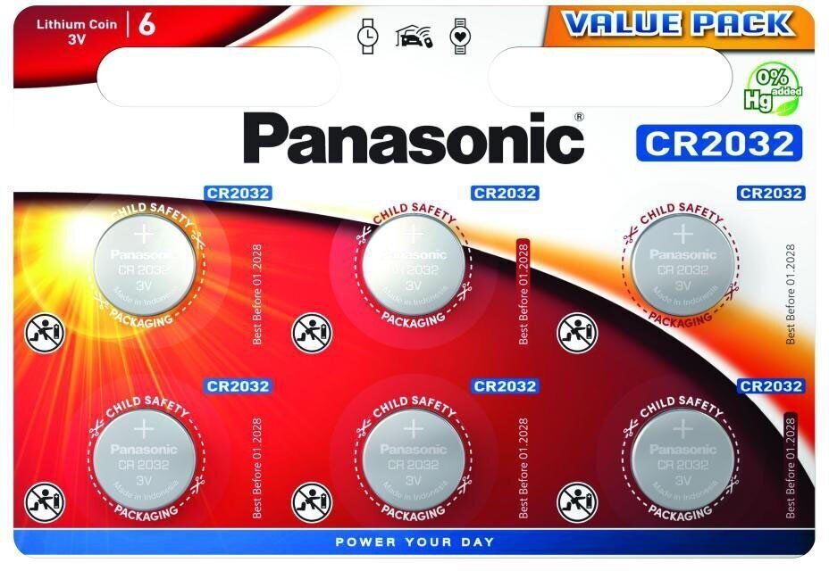 3 pakettia Panasonic paristoja CR2032/6B, 6kpl/pkt hinta ja tiedot | Paristot | hobbyhall.fi