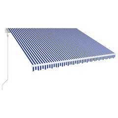 vidaXL Automaattisesti sisäänkelattava markiisi 400x300cm sin ja valk. hinta ja tiedot | Aurinkovarjot ja markiisit | hobbyhall.fi