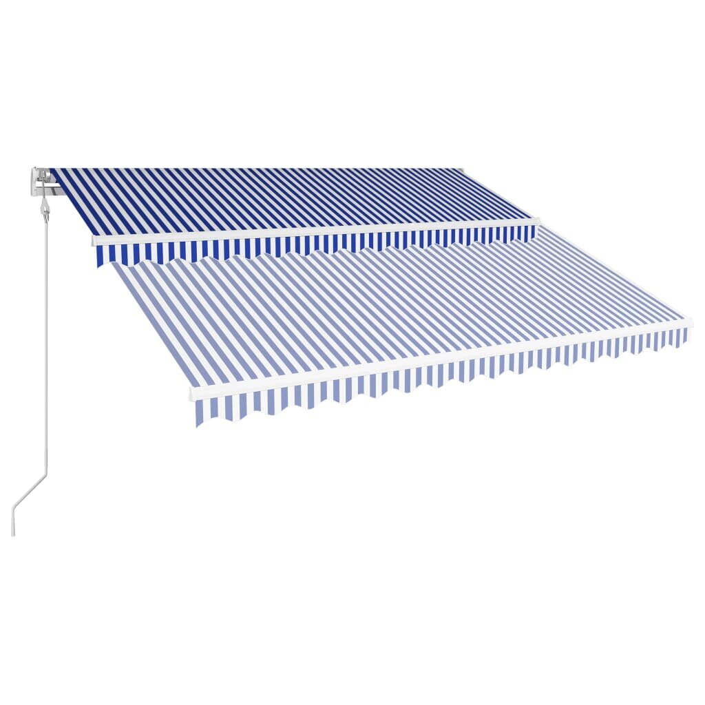 vidaXL Automaattisesti sisäänkelattava markiisi 400x300cm sin ja valk. hinta ja tiedot | Aurinkovarjot ja markiisit | hobbyhall.fi