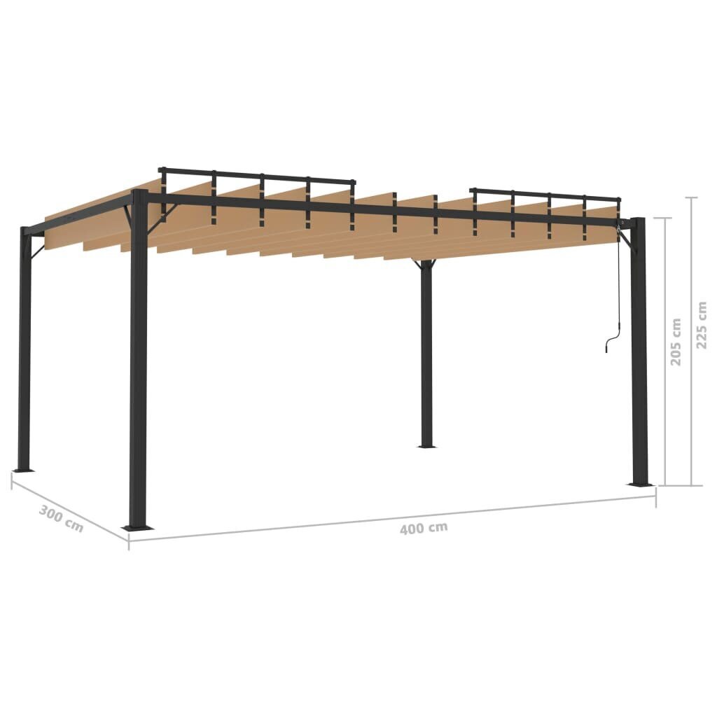 vidaXL Katos avattavalla katolla 3x4 m harmaanruskea kangas/alumiini hinta ja tiedot | Puutarhapaviljongit | hobbyhall.fi