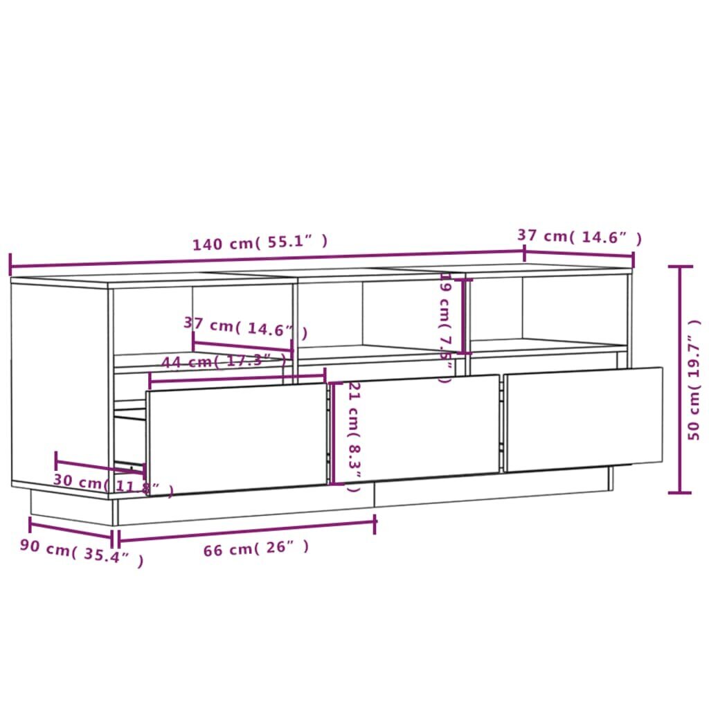 vidaXL TV-taso valkoinen 140x37x50 cm täysi mänty hinta ja tiedot | TV-tasot | hobbyhall.fi