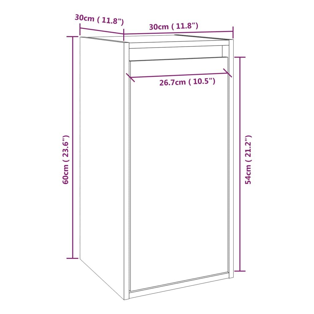 vidaXL Seinäkaappi harmaa 30x30x60 cm täysi mänty hinta ja tiedot | Hyllyt | hobbyhall.fi