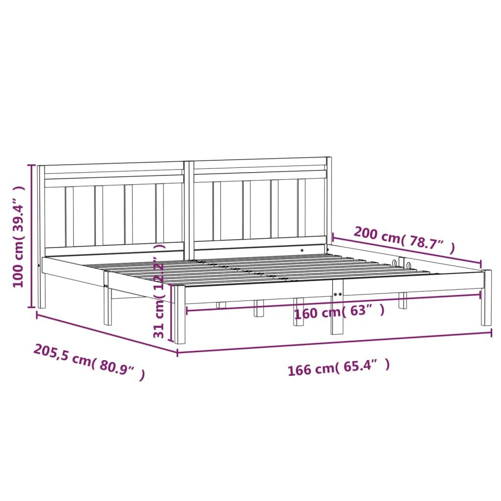 vidaXL Sängynrunko täysi mänty 160x200 cm hinta ja tiedot | Sängyt | hobbyhall.fi