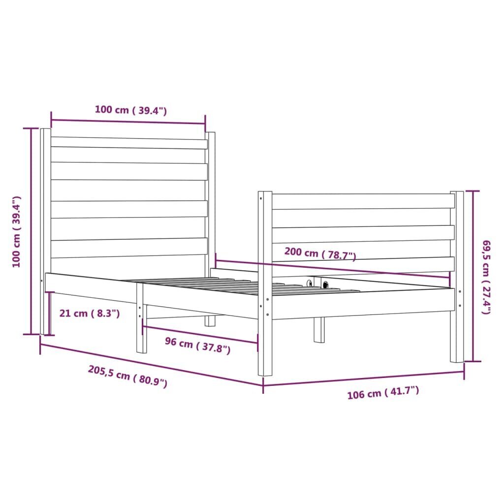 vidaXL Sängynrunko täysi mänty 100x200 cm musta hinta ja tiedot | Sängyt | hobbyhall.fi