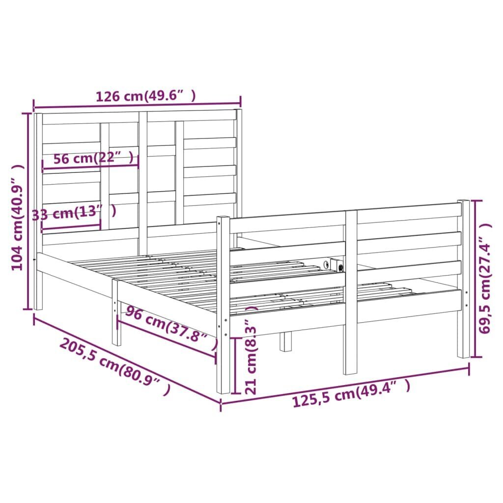 vidaXL Sängynrunko musta täysi puu 120x200 cm hinta ja tiedot | Sängyt | hobbyhall.fi