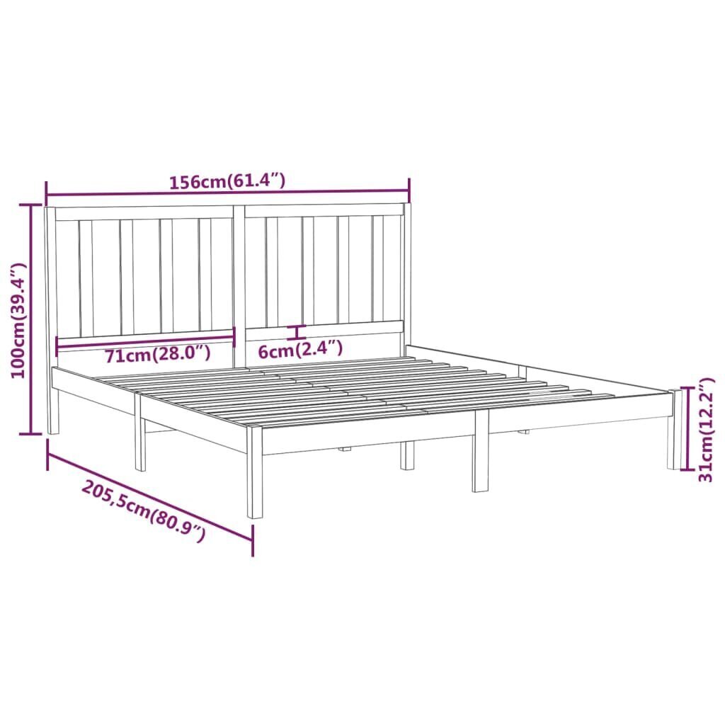 vidaXL Sängynrunko harmaa täysi puu 150x200 cm 5FT hinta ja tiedot | Sängyt | hobbyhall.fi