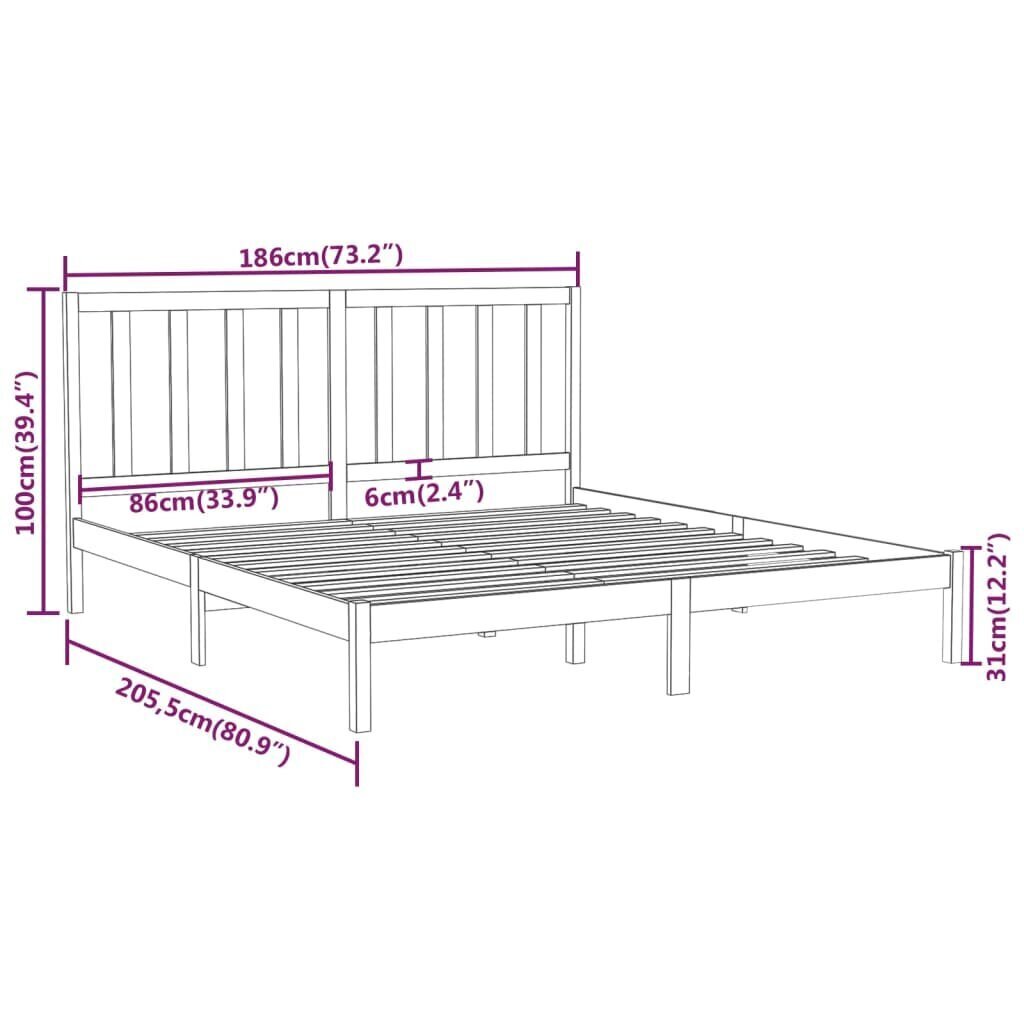 vidaXL Sängynrunko valkoinen täysi puu 180x200 cm 6FT hinta ja tiedot | Sängyt | hobbyhall.fi