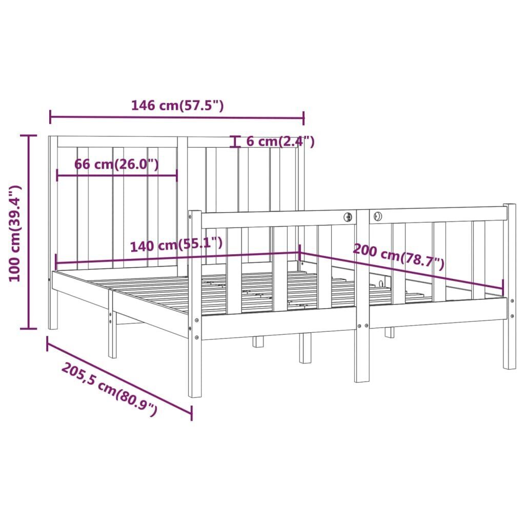 vidaXL Sängynrunko valkoinen täysi puu 140x200 cm hinta ja tiedot | Sängyt | hobbyhall.fi