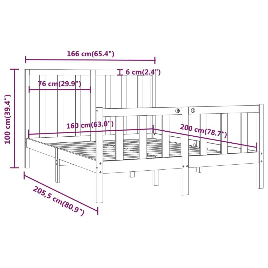 vidaXL Sängynrunko valkoinen täysi puu 160x200 cm hinta ja tiedot | Sängyt | hobbyhall.fi