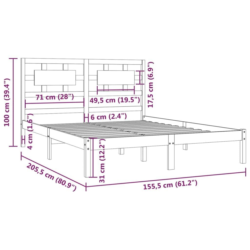 vidaXL Sängynrunko täysi mänty 150x200 cm 5FT hinta ja tiedot | Sängyt | hobbyhall.fi