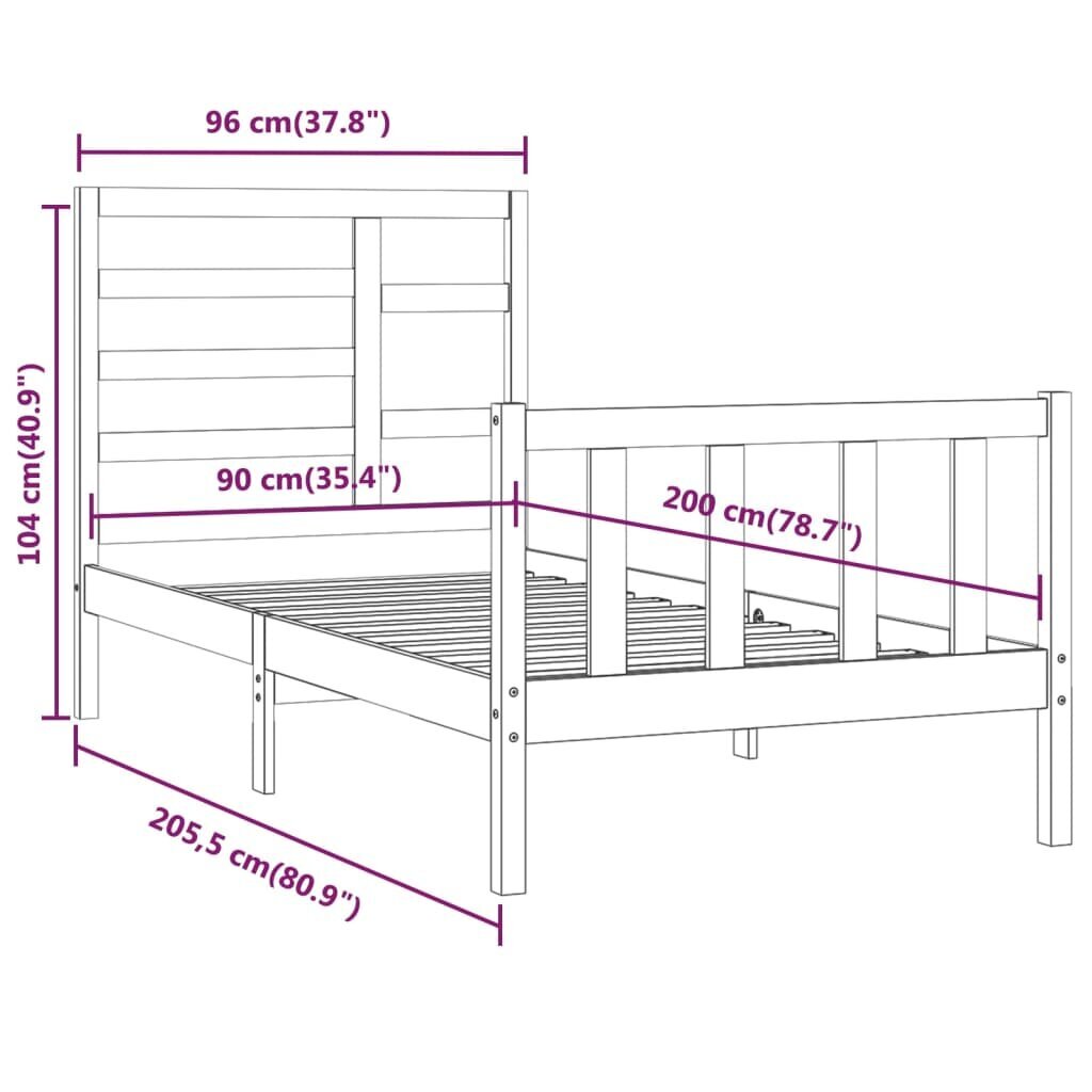 vidaXL Sängynrunko täysi mänty 90x200 cm hinta ja tiedot | Sängyt | hobbyhall.fi