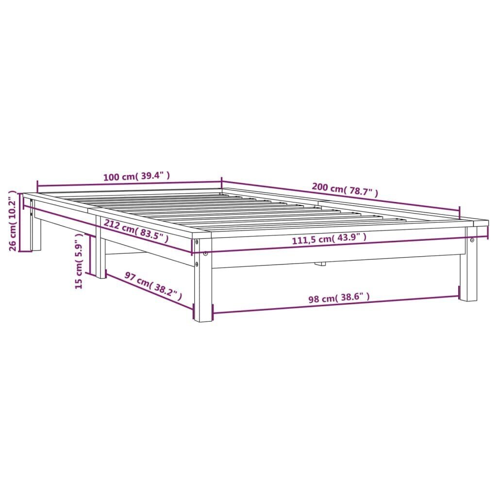 vidaXL Sängynrunko hunajanruskea 100x200 cm täysi mänty hinta ja tiedot | Sängyt | hobbyhall.fi