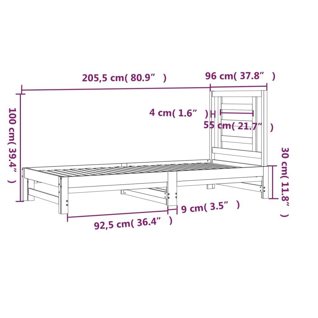 vidaXL Sohvasänky ulosvedettävä hunajanrusk 2x (90x200) cm täysi mänty hinta ja tiedot | Sängyt | hobbyhall.fi