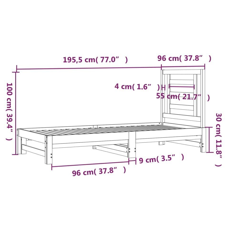 vidaXL Sohvasänky ulosvedettävä 2x (90x190) cm täysi mänty hinta ja tiedot | Sängyt | hobbyhall.fi