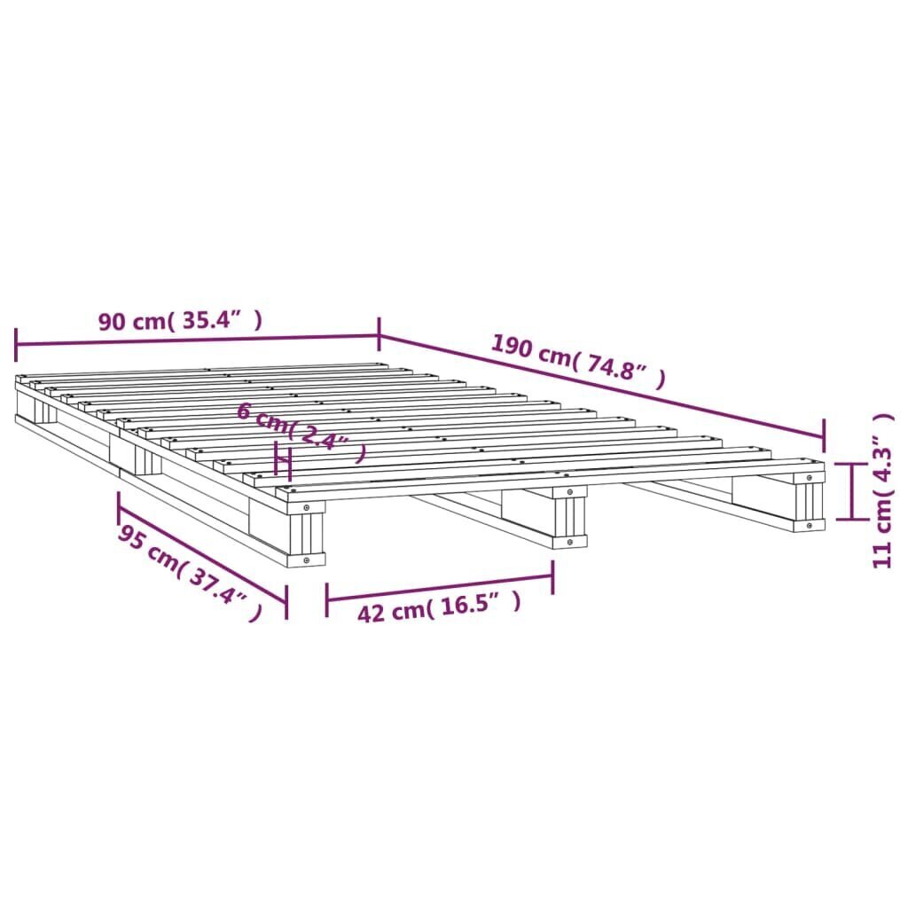 vidaXL Lavasänky musta 90x190 cm täysi mänty 3FT hinta ja tiedot | Sängyt | hobbyhall.fi