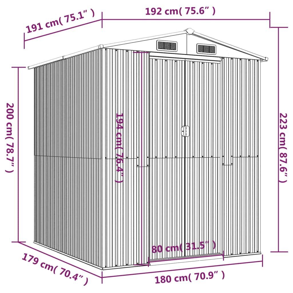 vidaXL Puutarhavaja antrasiitti 192x191x223 cm galvanoitu teräs hinta ja tiedot | Piharakennukset | hobbyhall.fi