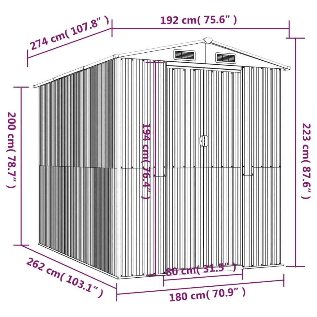 vidaXL Puutarhavaja antrasiitti 192x274x223 cm galvanoitu teräs hinta ja tiedot | Piharakennukset | hobbyhall.fi