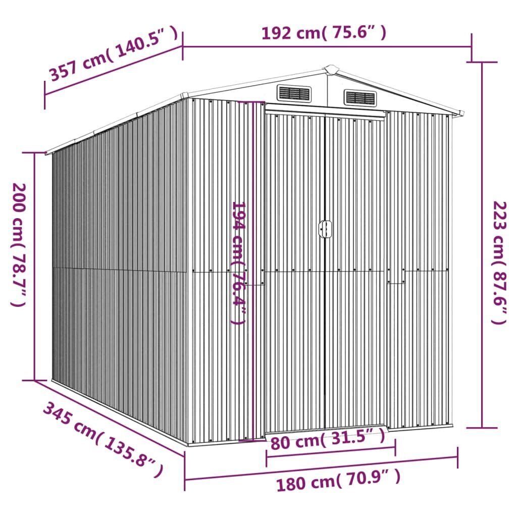 vidaXL Puutarhavaja antrasiitti 192x357x223 cm galvanoitu teräs hinta ja tiedot | Piharakennukset | hobbyhall.fi