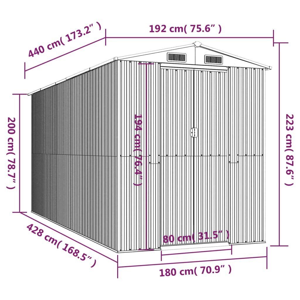 vidaXL Puutarhavaja antrasiitti 192x440x223 cm galvanoitu teräs hinta ja tiedot | Piharakennukset | hobbyhall.fi