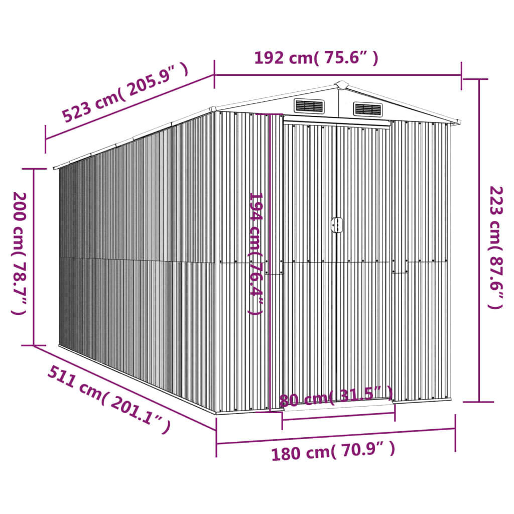 vidaXL Puutarhavaja antrasiitti 192x523x223 cm galvanoitu teräs hinta ja tiedot | Piharakennukset | hobbyhall.fi