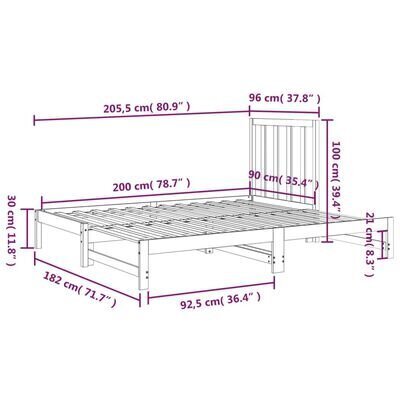 vidaXL Sohvasänky ulosvedettävä hunajanrusk 2x (90x200) cm täysi mänty hinta ja tiedot | Sängyt | hobbyhall.fi