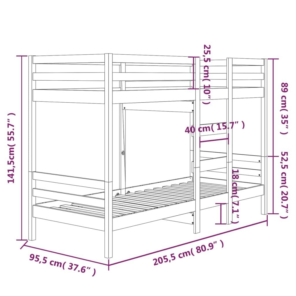 vidaXL Kerrossänky valkoinen 90x200 cm täysi mänty hinta ja tiedot | Sängyt | hobbyhall.fi