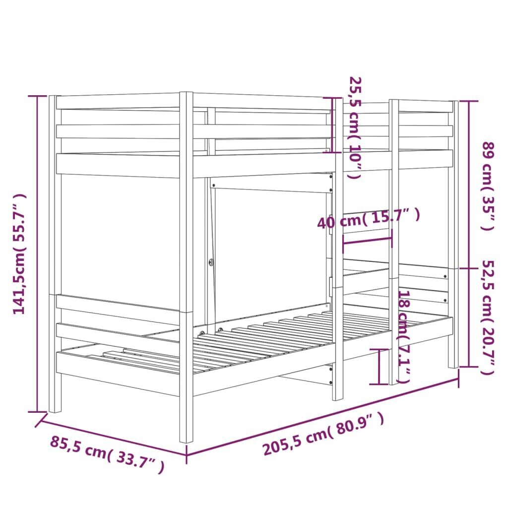 vidaXL Kerrossänky valkoinen 90x190 cm täysi mänty hinta ja tiedot | Lastensängyt | hobbyhall.fi