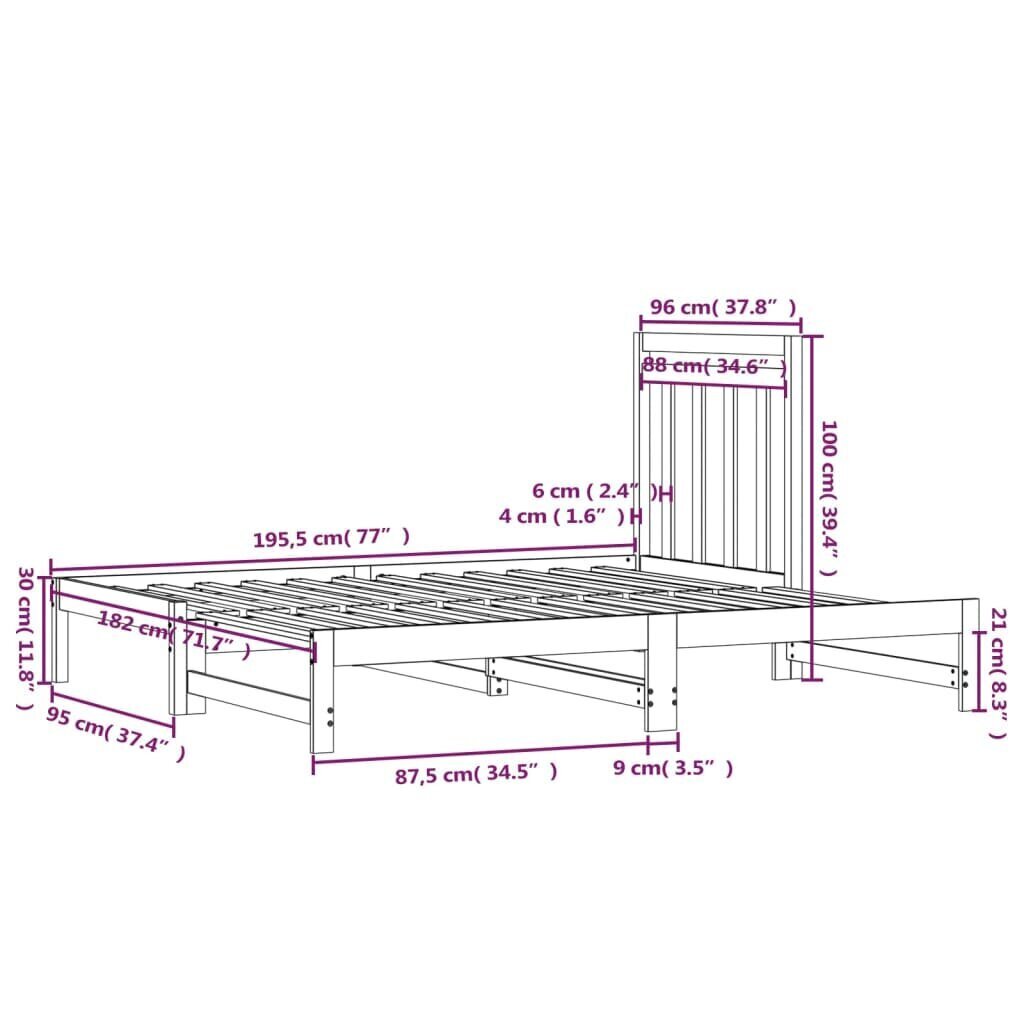 vidaXL Sohvasänky ulosvedettävä valkoinen 2x (90x190) cm täysi mänty hinta ja tiedot | Sängyt | hobbyhall.fi