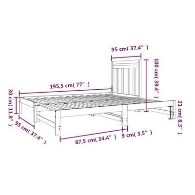 vidaXL Sohvasänky ulosvedettävä musta 2x (90x190) cm täysi mänty hinta ja tiedot | Sängyt | hobbyhall.fi