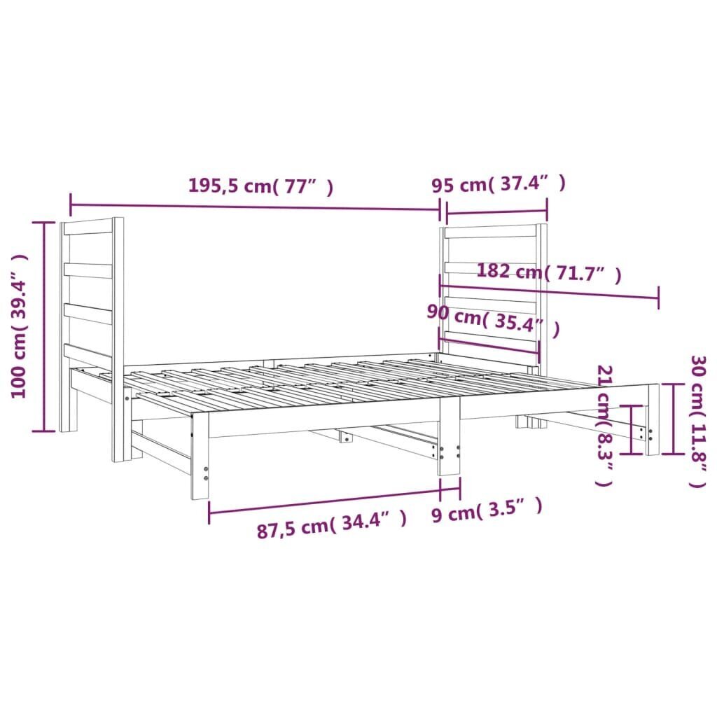 vidaXL Sohvasänky ulosvedettävä 2x (90x190) cm täysi mänty hinta ja tiedot | Sängyt | hobbyhall.fi