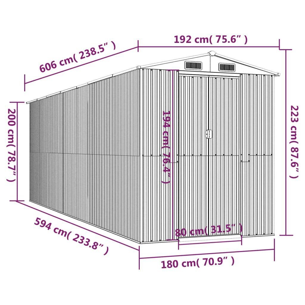 vidaXL Puutarhavaja vaaleanruskea 192x606x223 cm galvanoitu teräs hinta ja tiedot | Piharakennukset | hobbyhall.fi