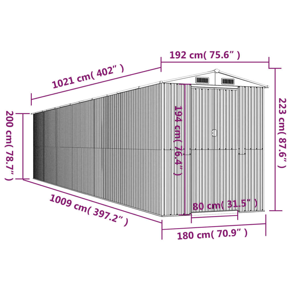 vidaXL Puutarhavaja antrasiitti 192x1021x223 cm galvanoitu teräs hinta ja tiedot | Piharakennukset | hobbyhall.fi