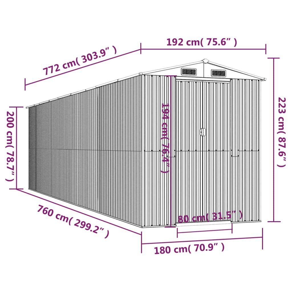 vidaXL Puutarhavaja tummanruskea 192x772x223 cm galvanoitu teräs hinta ja tiedot | Piharakennukset | hobbyhall.fi