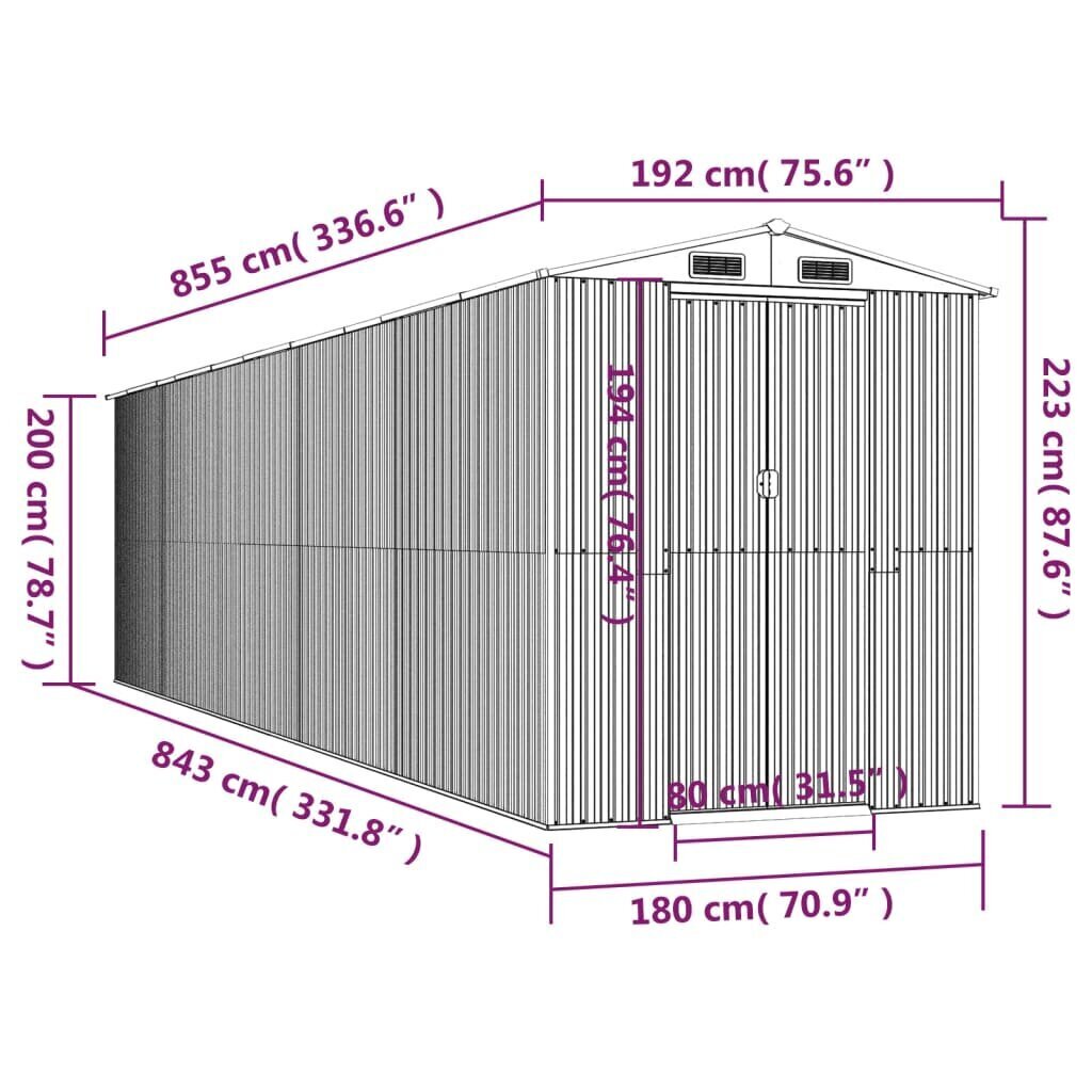 vidaXL Puutarhavaja tummanruskea 192x855x223 cm galvanoitu teräs hinta ja tiedot | Piharakennukset | hobbyhall.fi