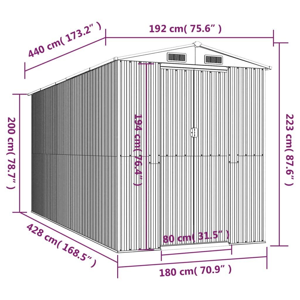 vidaXL Puutarhavaja tummanruskea 192x440x223 cm galvanoitu teräs hinta ja tiedot | Piharakennukset | hobbyhall.fi