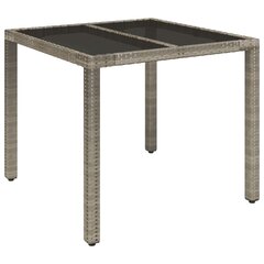 vidaXL Puutarhapöytä lasilevyllä harmaa 90x90x75 cm polyrottinki hinta ja tiedot | Puutarhapöydät | hobbyhall.fi