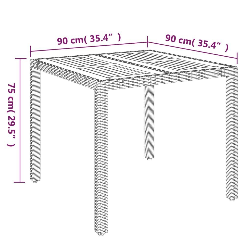 vidaXL Puutarhapöytä puulevyllä musta 90x90x75 cm polyrottinki hinta ja tiedot | Puutarhapöydät | hobbyhall.fi
