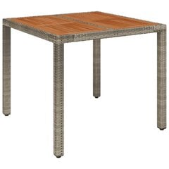vidaXL Puutarhapöytä puupöytälevyllä harmaa 90x90x75 cm polyrottinki hinta ja tiedot | Puutarhapöydät | hobbyhall.fi