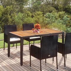 vidaXL Puutarhapöytä puinen pöytälevy musta 150x90x75 cm polyrottinki hinta ja tiedot | Puutarhapöydät | hobbyhall.fi