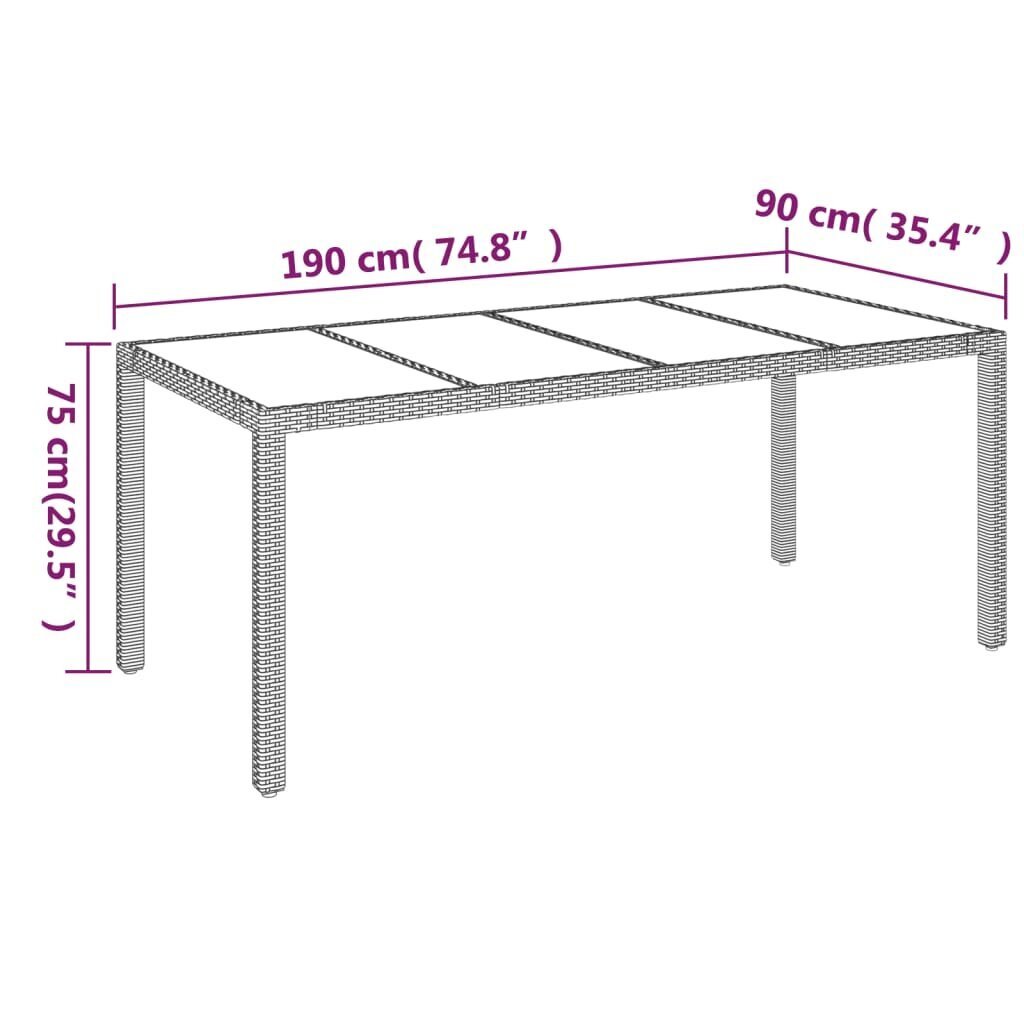 vidaXL Puutarhapöytä lasipöytälevy musta 190x90x75 cm polyrottinki hinta ja tiedot | Puutarhapöydät | hobbyhall.fi