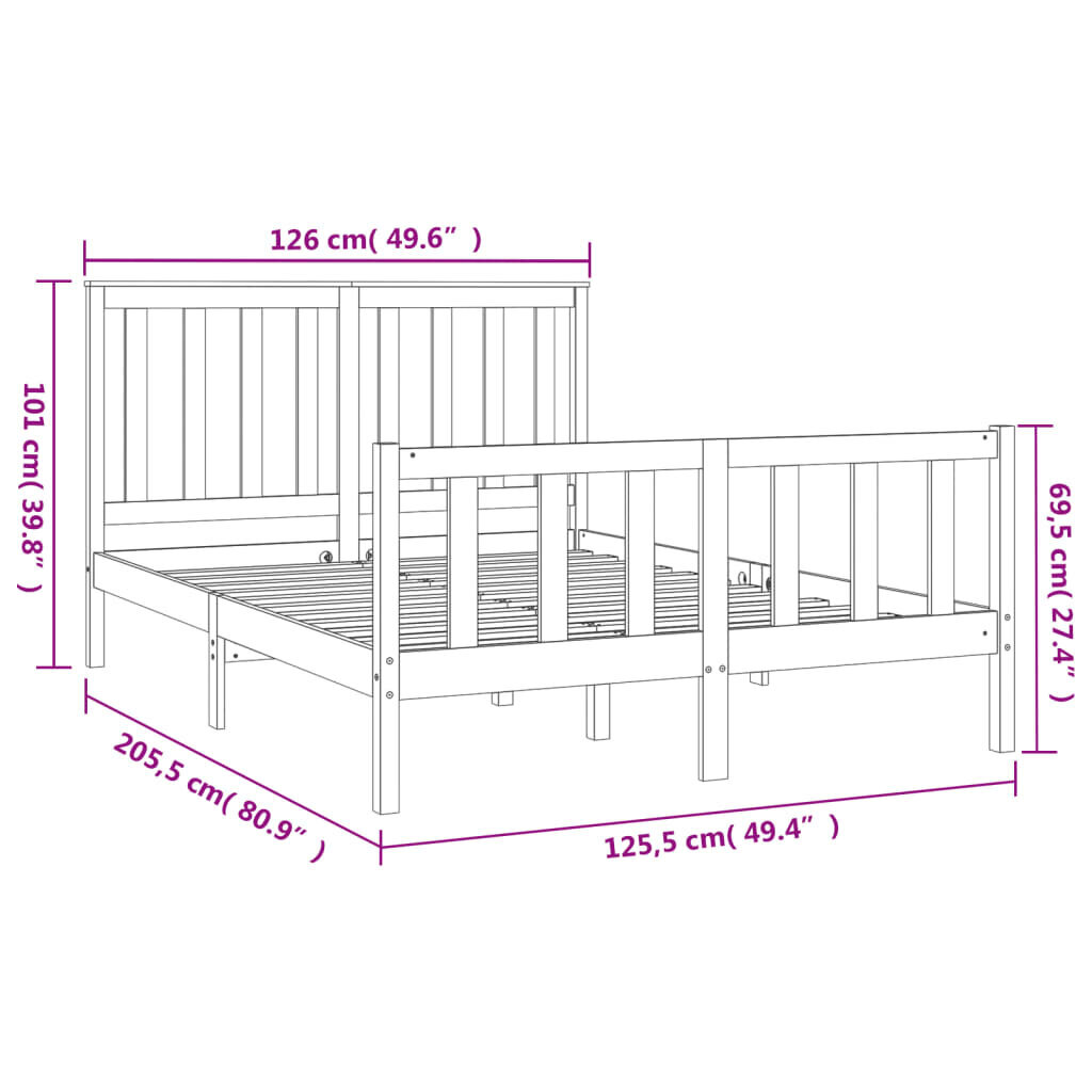 vidaXL Sängynrunko päätylevyllä 120x200 cm täysi mänty hinta ja tiedot | Sängyt | hobbyhall.fi