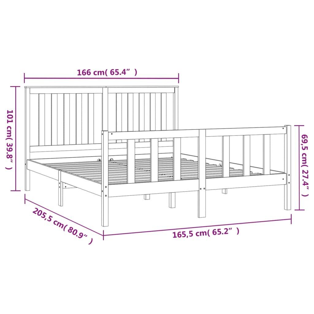 vidaXL Sängynrunko päätylevyllä valkoinen 160x200 cm täysi mänty hinta ja tiedot | Sängyt | hobbyhall.fi