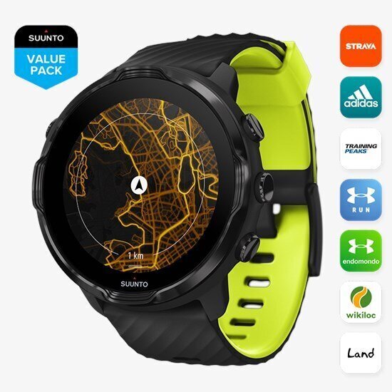 Suunto 7 multisport GPS urheilukello, musta/lime : SS050379000 hinta ja tiedot | Älykellot | hobbyhall.fi