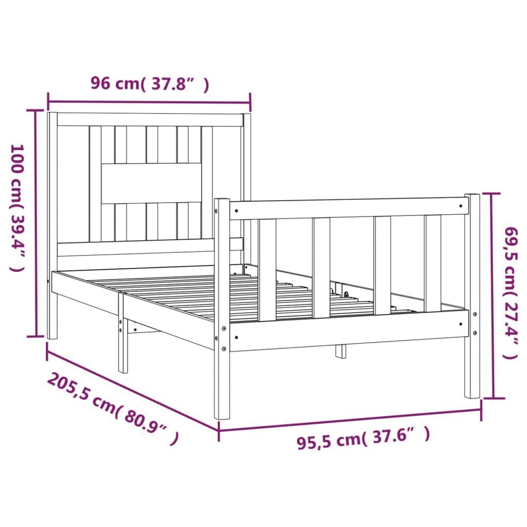 vidaXL Sängynrunko päätylevyllä 90x200 cm täysi mänty hinta ja tiedot | Sängyt | hobbyhall.fi