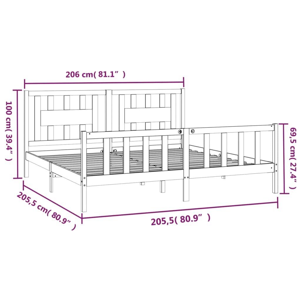 vidaXL Sängynrunko päätylevyllä harmaa täysi mänty 200x200 cm hinta ja tiedot | Sängyt | hobbyhall.fi