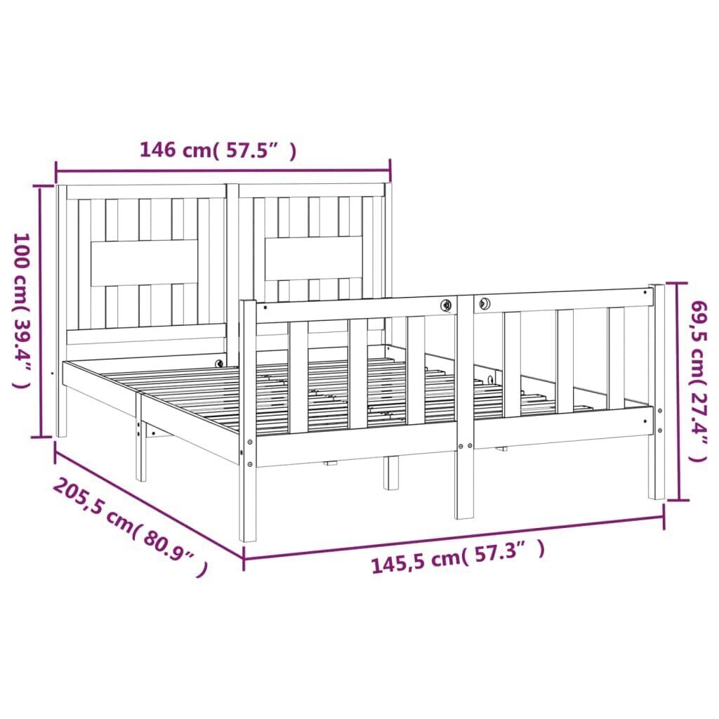 vidaXL Sängynrunko päätylevyllä valkoinen 140x200 cm täysi mänty hinta ja tiedot | Sängyt | hobbyhall.fi