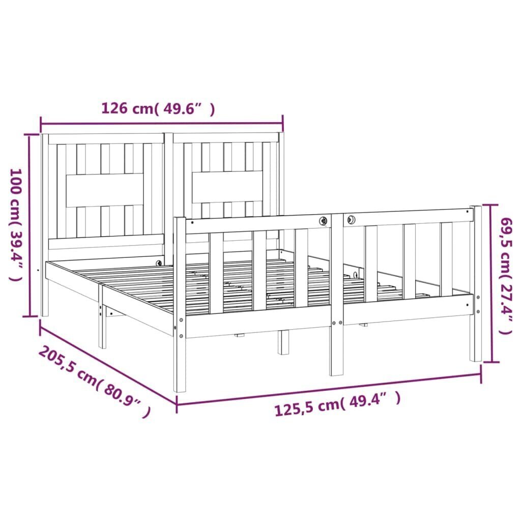 vidaXL Sängynrunko päätylevyllä valkoinen 120x200 cm täysi mänty hinta ja tiedot | Sängyt | hobbyhall.fi