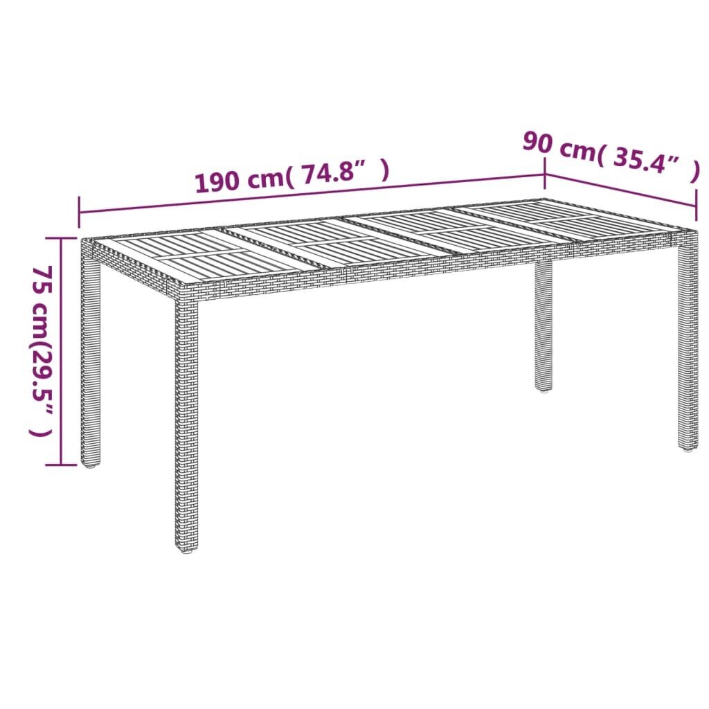 vidaXL Puutarhapöytä puupöytälevyllä harmaa 190x90x75 cm polyrottinki hinta ja tiedot | Puutarhapöydät | hobbyhall.fi